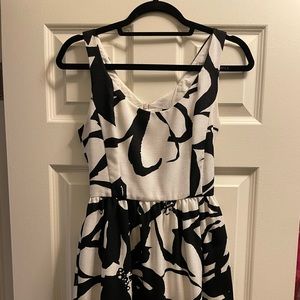 Aqua Black and White Abstract Floral Dress